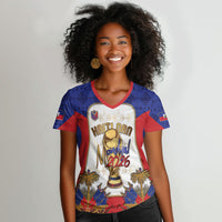 Custom Haiti Nan Mondyal 2026 Women V-Neck T-Shirt Road To Glory