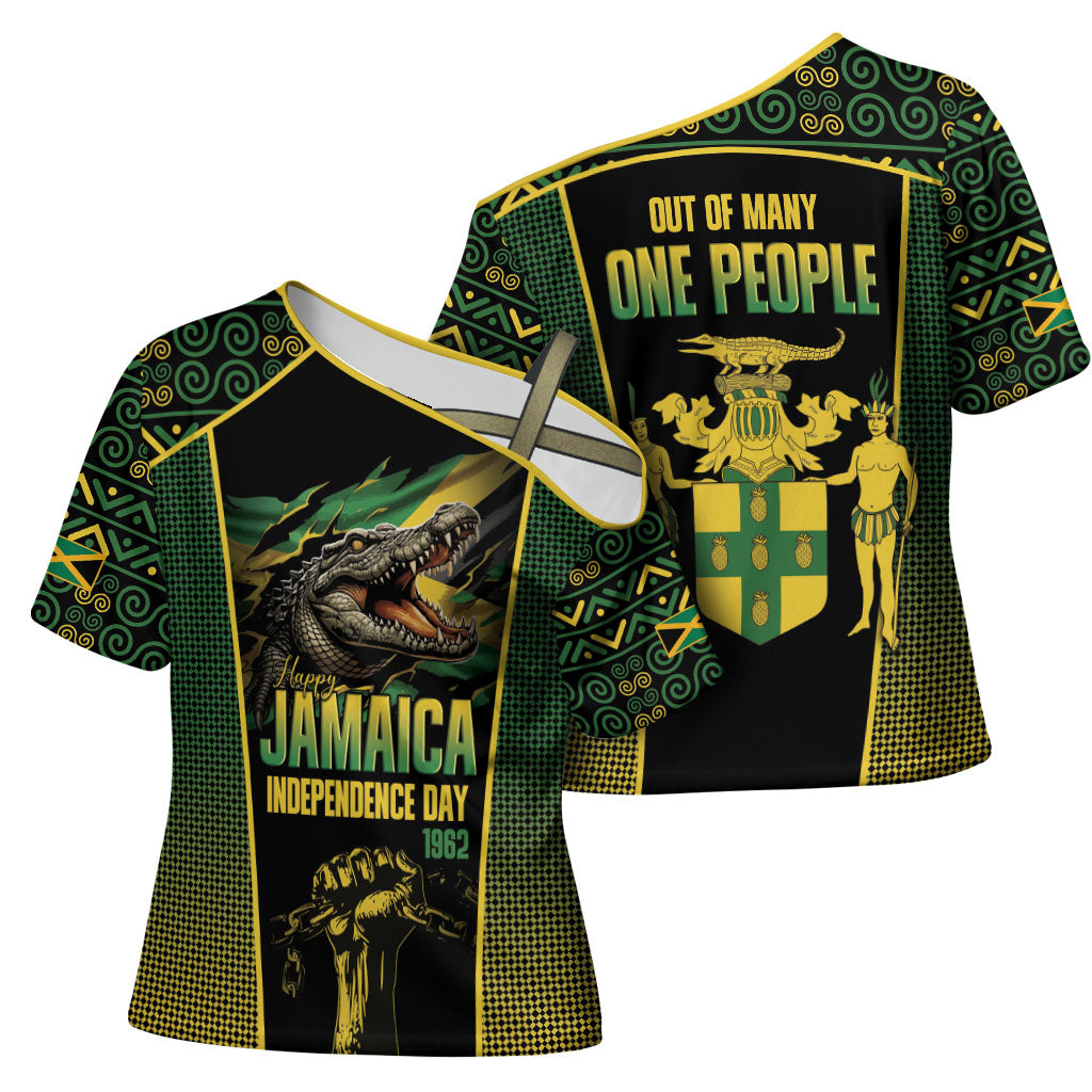 Jamaica Independence Day Cross Shoulder Shirt Crocodile Broken Chain Freedom