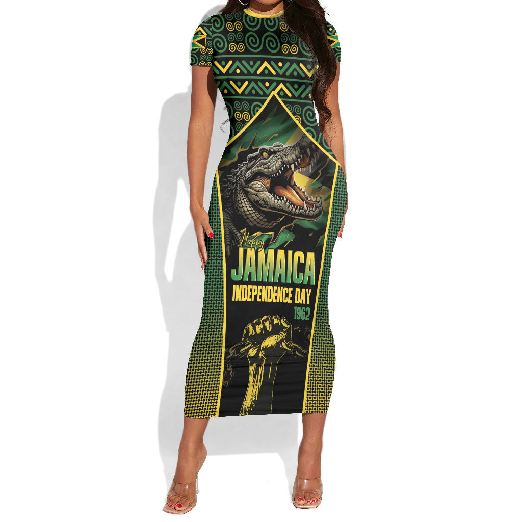 Jamaica Independence Day Short Sleeve Bodycon Dress Crocodile Broken Chain Freedom