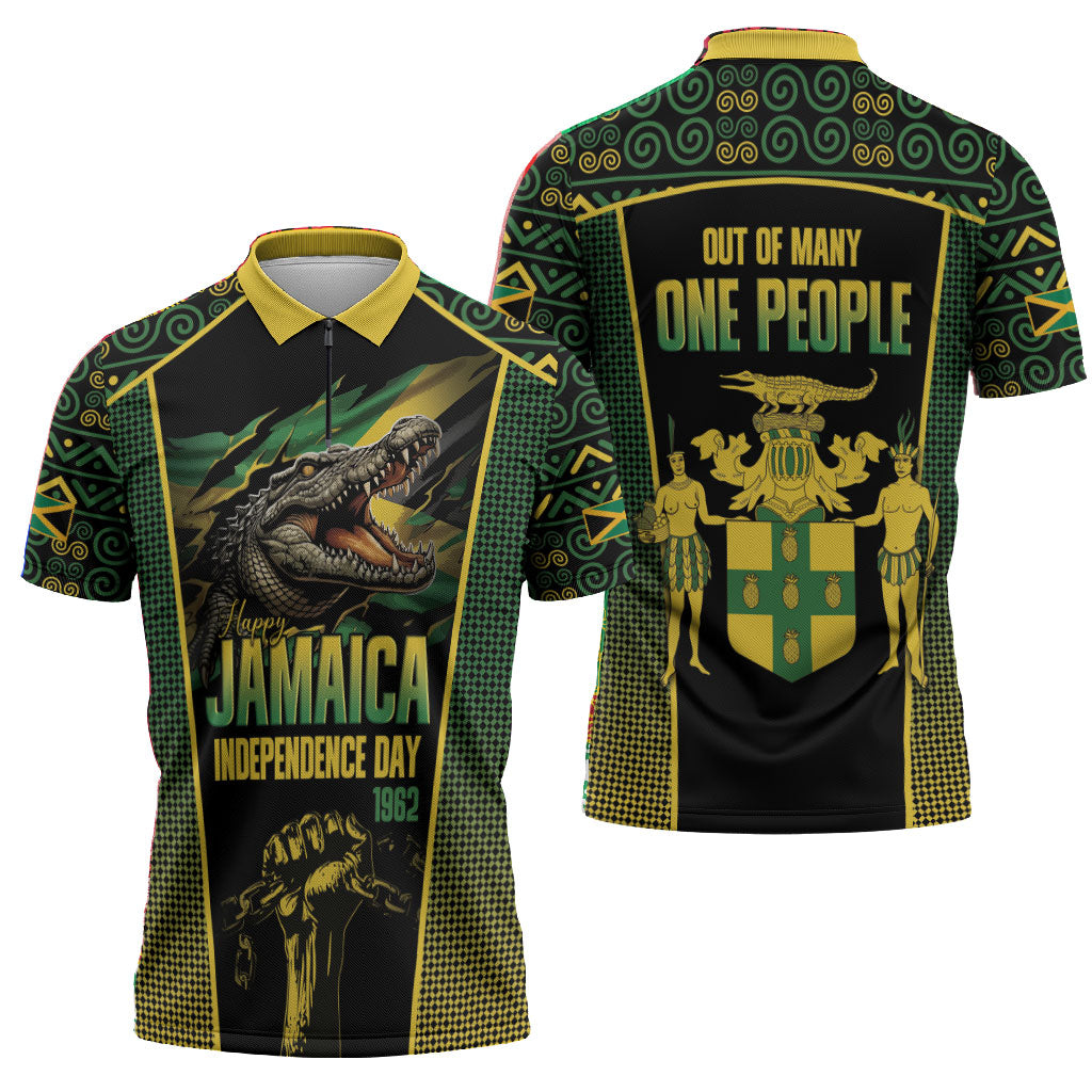 Jamaica Independence Day Zipper Polo Shirt Crocodile Broken Chain Freedom
