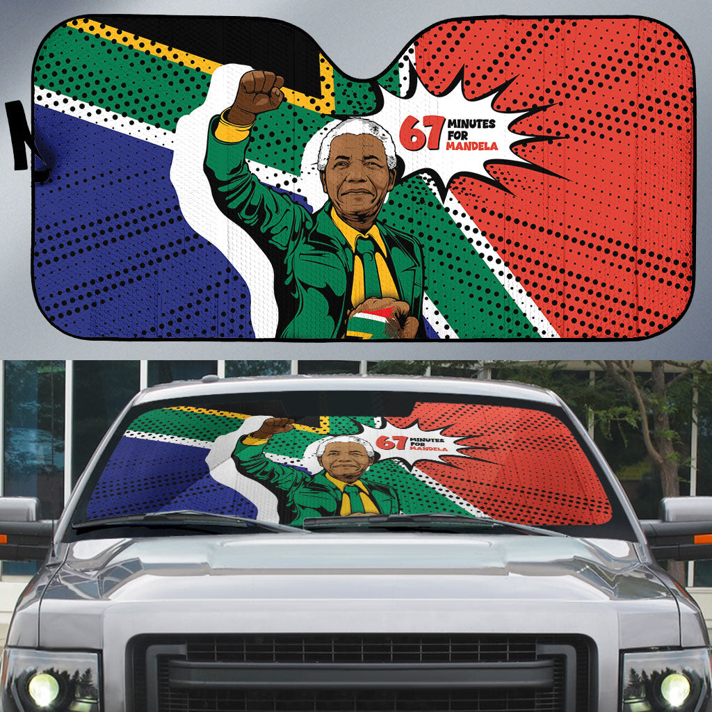 Nelson Mandela Birthday Auto Sun Shade 67 Minutes South Africa Flag Comic