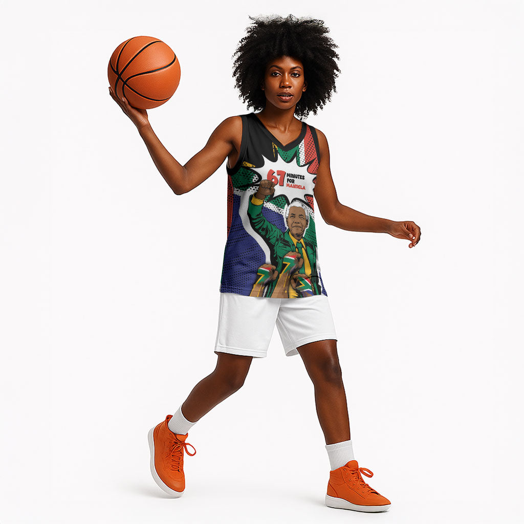 Nelson Mandela Birthday Basketball Jersey 67 Minutes South Africa Flag Comic