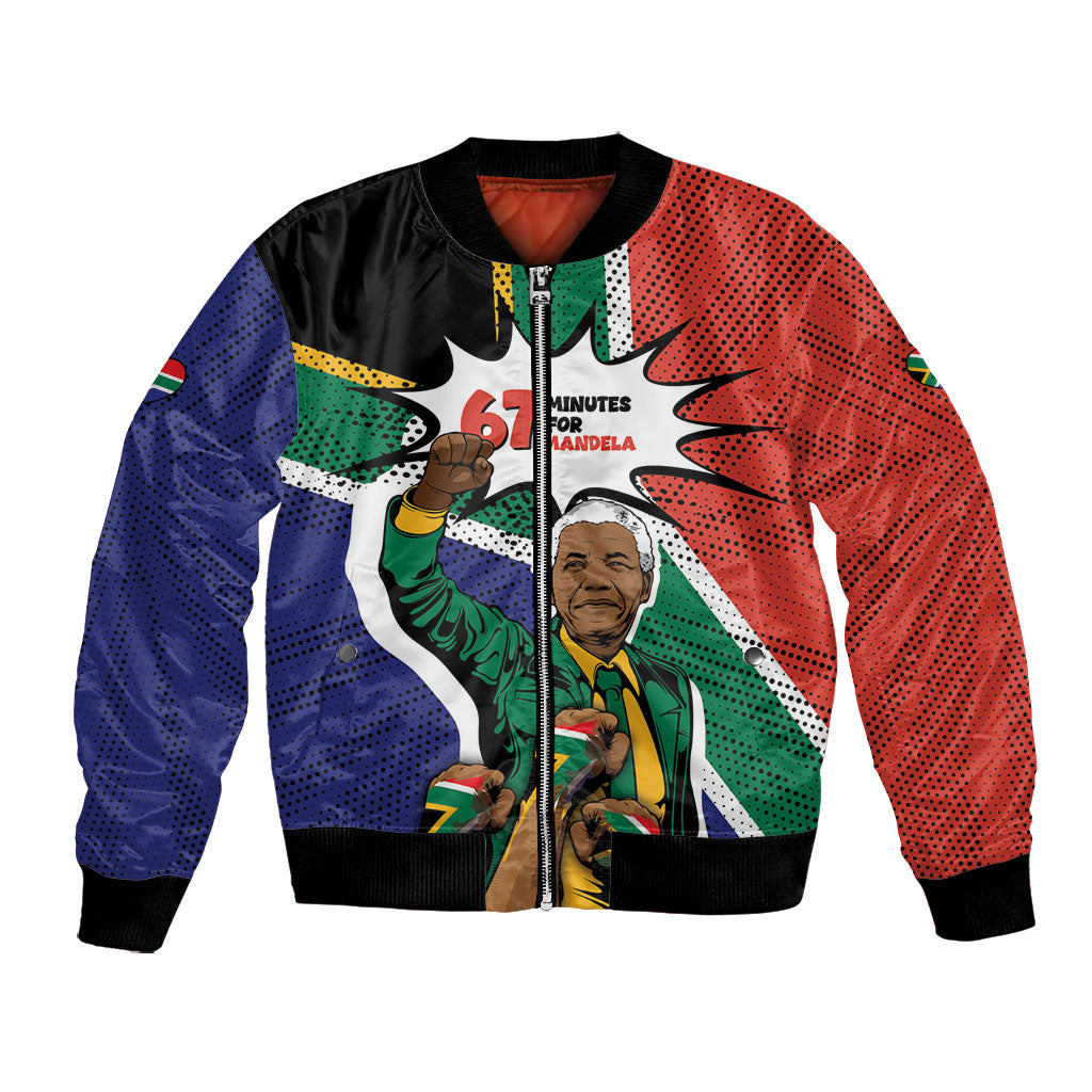 Nelson Mandela Birthday Bomber Jacket 67 Minutes South Africa Flag Comic