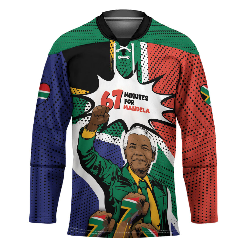 Nelson Mandela Birthday Hockey Jersey 67 Minutes South Africa Flag Comic