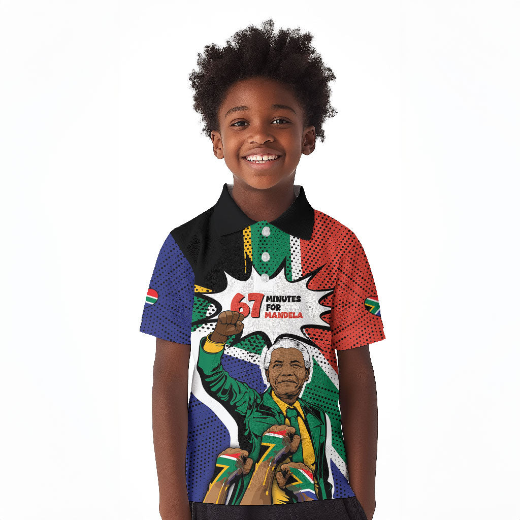 Nelson Mandela Birthday Kid Polo Shirt 67 Minutes South Africa Flag Comic