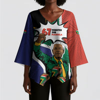Nelson Mandela Birthday Kimono Sleeve Blouse 67 Minutes South Africa Flag Comic