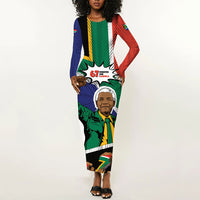 Nelson Mandela Birthday Long Sleeve Bodycon Dress 67 Minutes South Africa Flag Comic