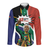 Nelson Mandela Birthday Long Sleeve Button Shirt 67 Minutes South Africa Flag Comic