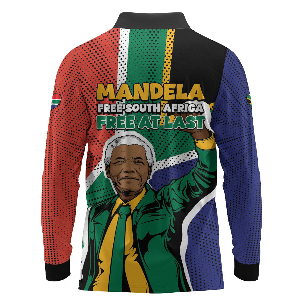 Nelson Mandela Birthday Long Sleeve Polo Shirt 67 Minutes South Africa Flag Comic