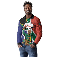 Nelson Mandela Birthday Long Sleeve Polo Shirt 67 Minutes South Africa Flag Comic