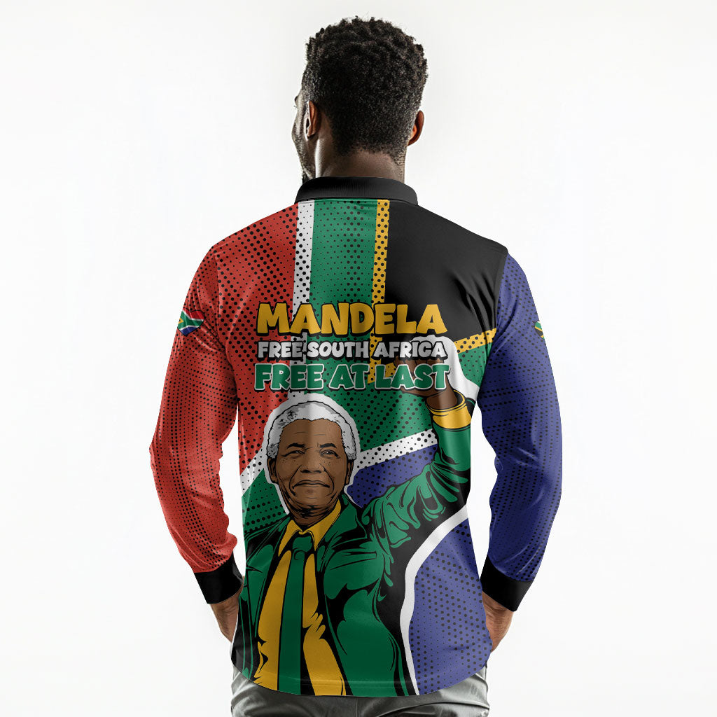 Nelson Mandela Birthday Long Sleeve Polo Shirt 67 Minutes South Africa Flag Comic