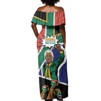 Nelson Mandela Birthday Off Shoulder Maxi Dress 67 Minutes South Africa Flag Comic