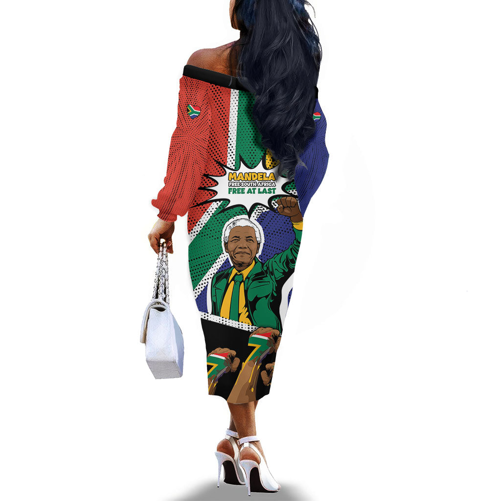 Nelson Mandela Birthday Off The Shoulder Long Sleeve Dress 67 Minutes South Africa Flag Comic