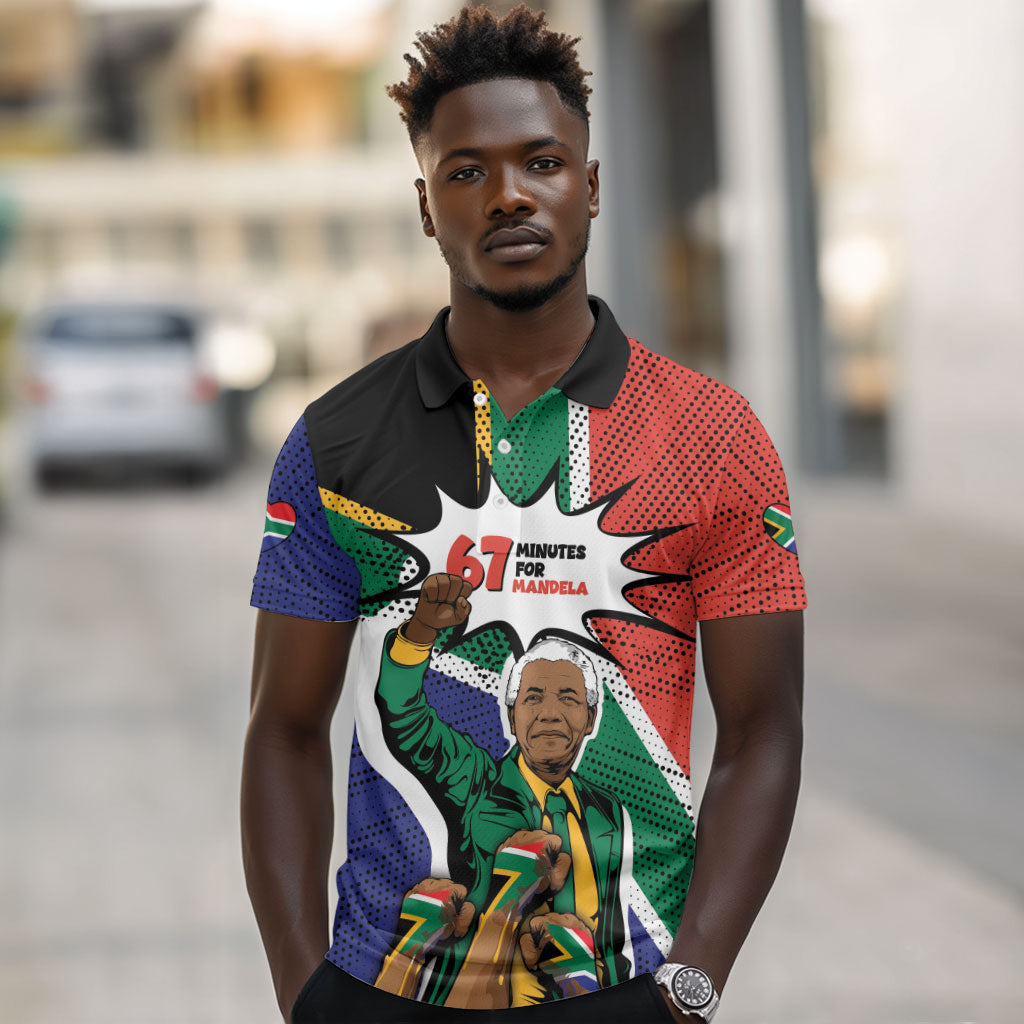 Nelson Mandela Birthday Polo Shirt 67 Minutes South Africa Flag Comic