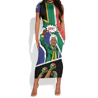 Nelson Mandela Birthday Short Sleeve Bodycon Dress 67 Minutes South Africa Flag Comic
