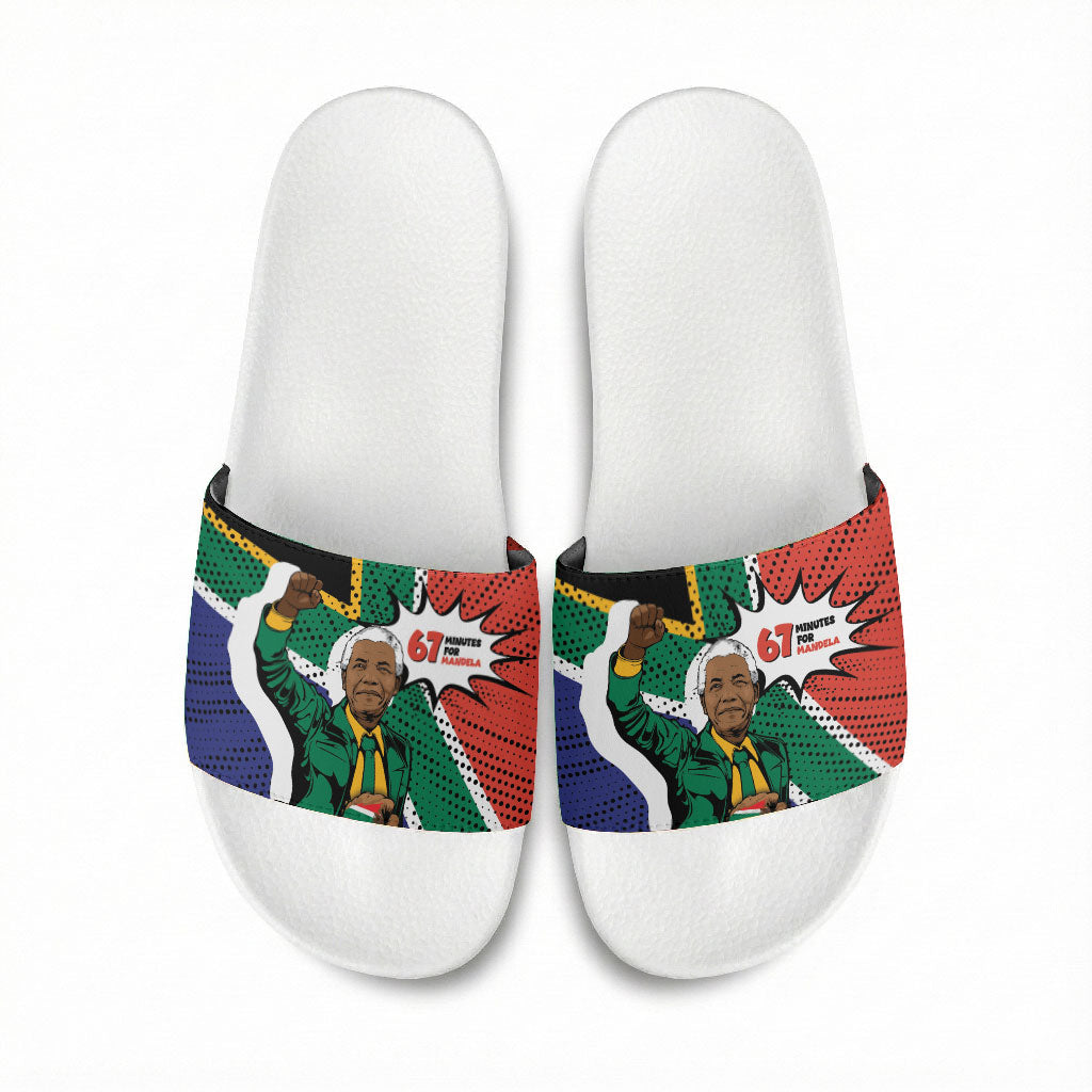 Nelson Mandela Birthday Slide Sandals 67 Minutes South Africa Flag Comic