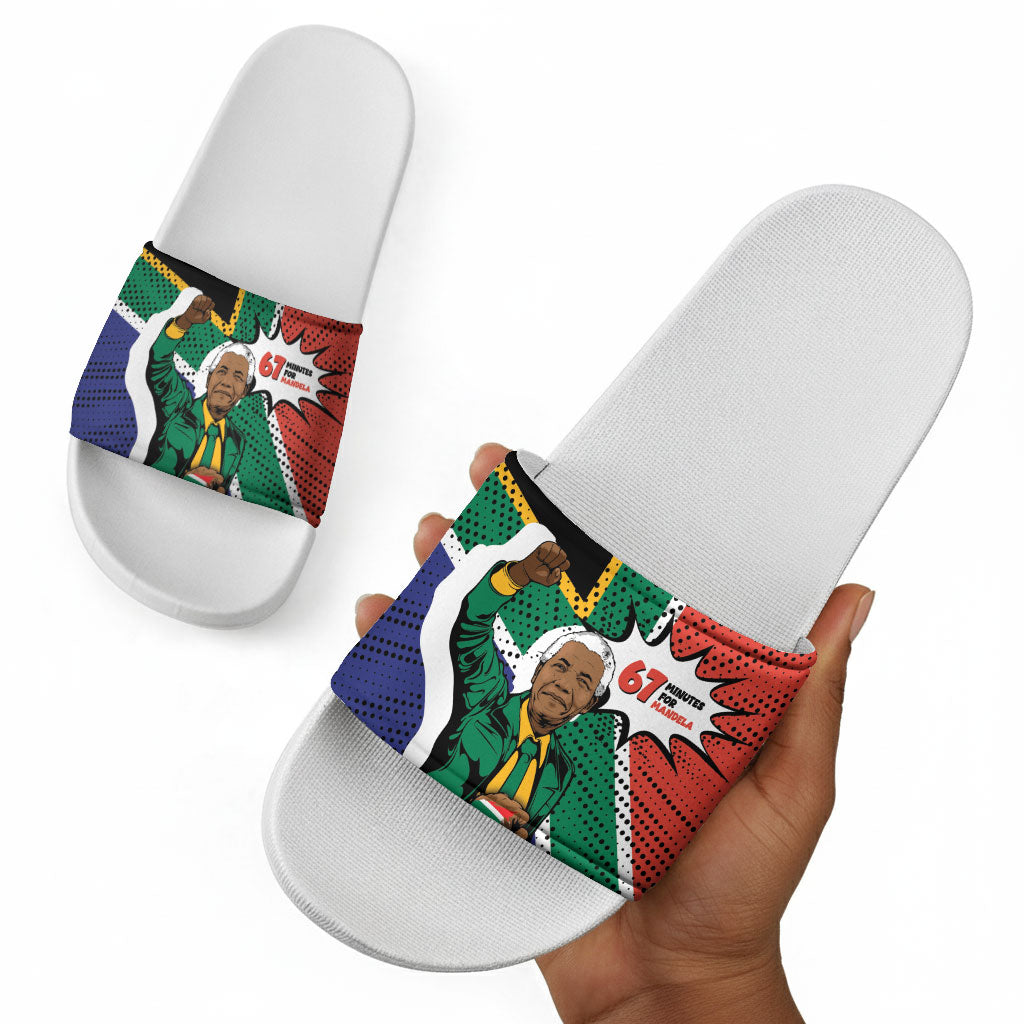 Nelson Mandela Birthday Slide Sandals 67 Minutes South Africa Flag Comic