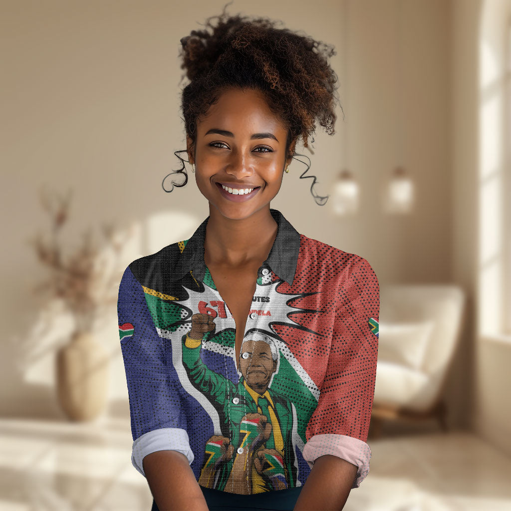 Nelson Mandela Birthday Women Casual Shirt 67 Minutes South Africa Flag Comic