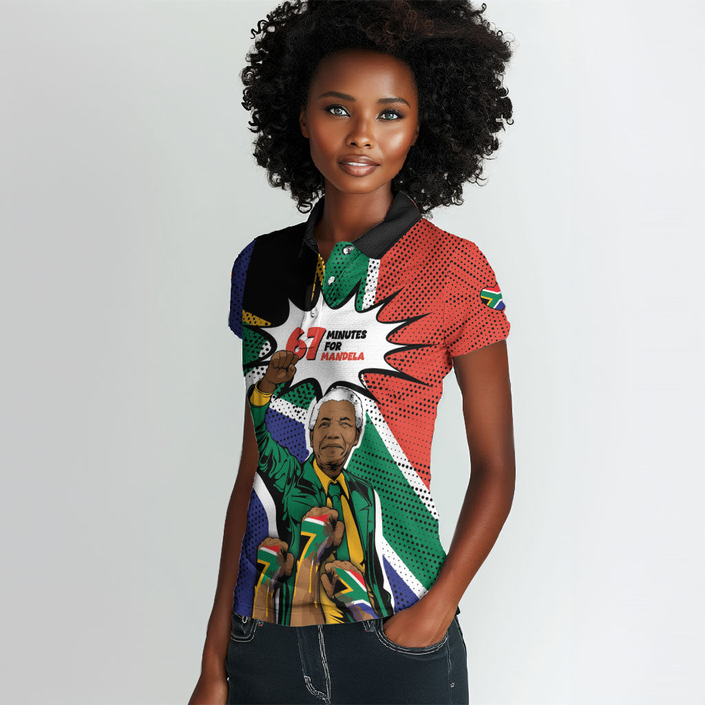 Nelson Mandela Birthday Women Polo Shirt 67 Minutes South Africa Flag Comic