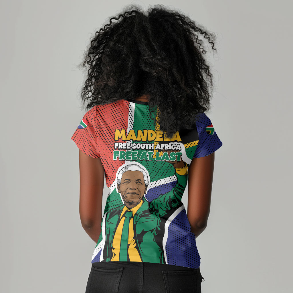 Nelson Mandela Birthday Women V-Neck T-Shirt 67 Minutes South Africa Flag Comic