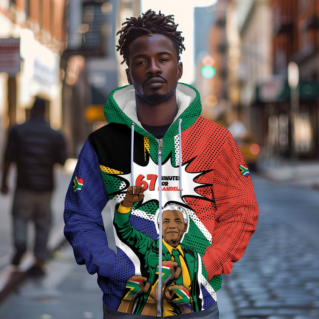 Nelson Mandela Birthday Zip Hoodie 67 Minutes South Africa Flag Comic