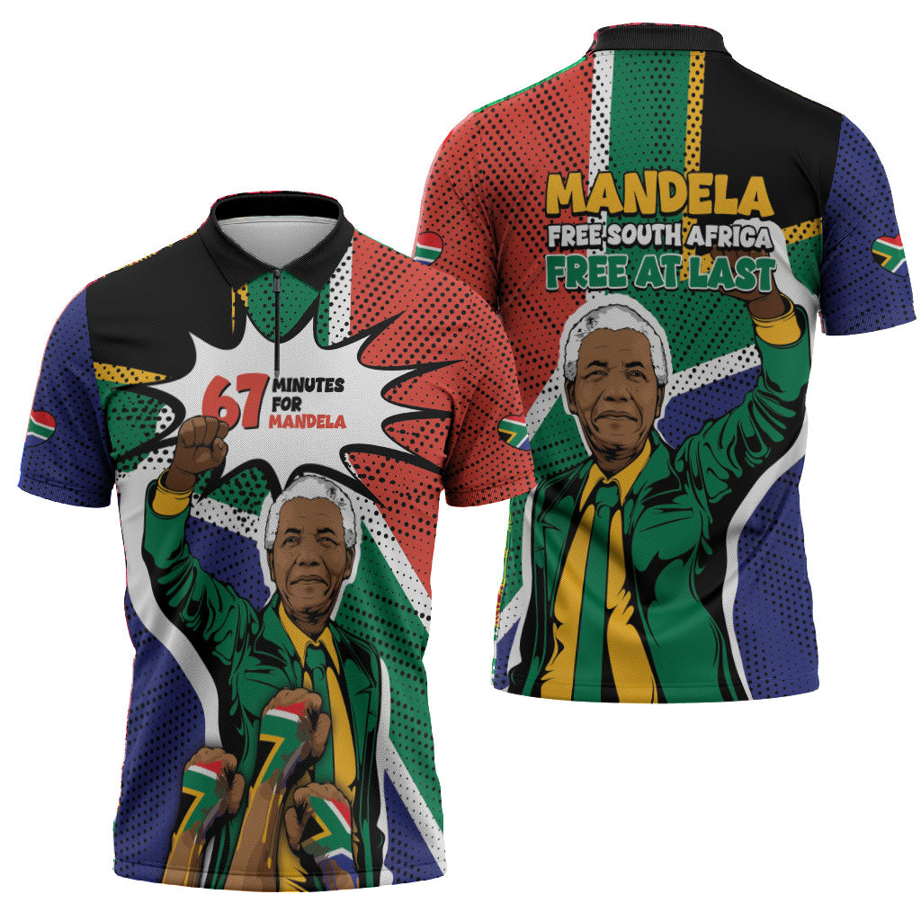 Nelson Mandela Birthday Zipper Polo Shirt 67 Minutes South Africa Flag Comic