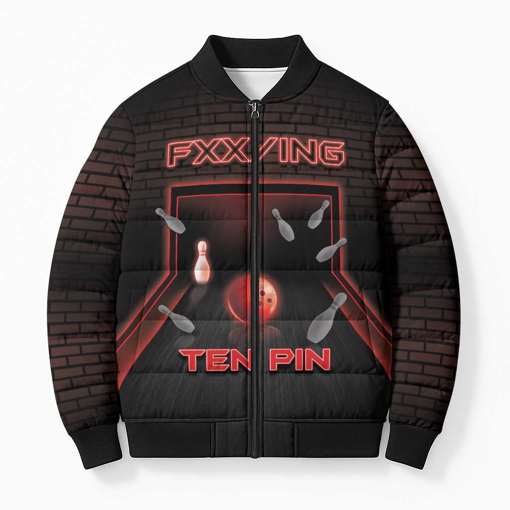 Personalized Bowling Bomber Puffer Jacket Ten Pin Neon Style - Wonder Print Shop