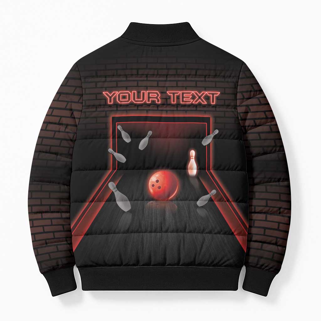 Personalized Bowling Bomber Puffer Jacket Ten Pin Neon Style - Wonder Print Shop