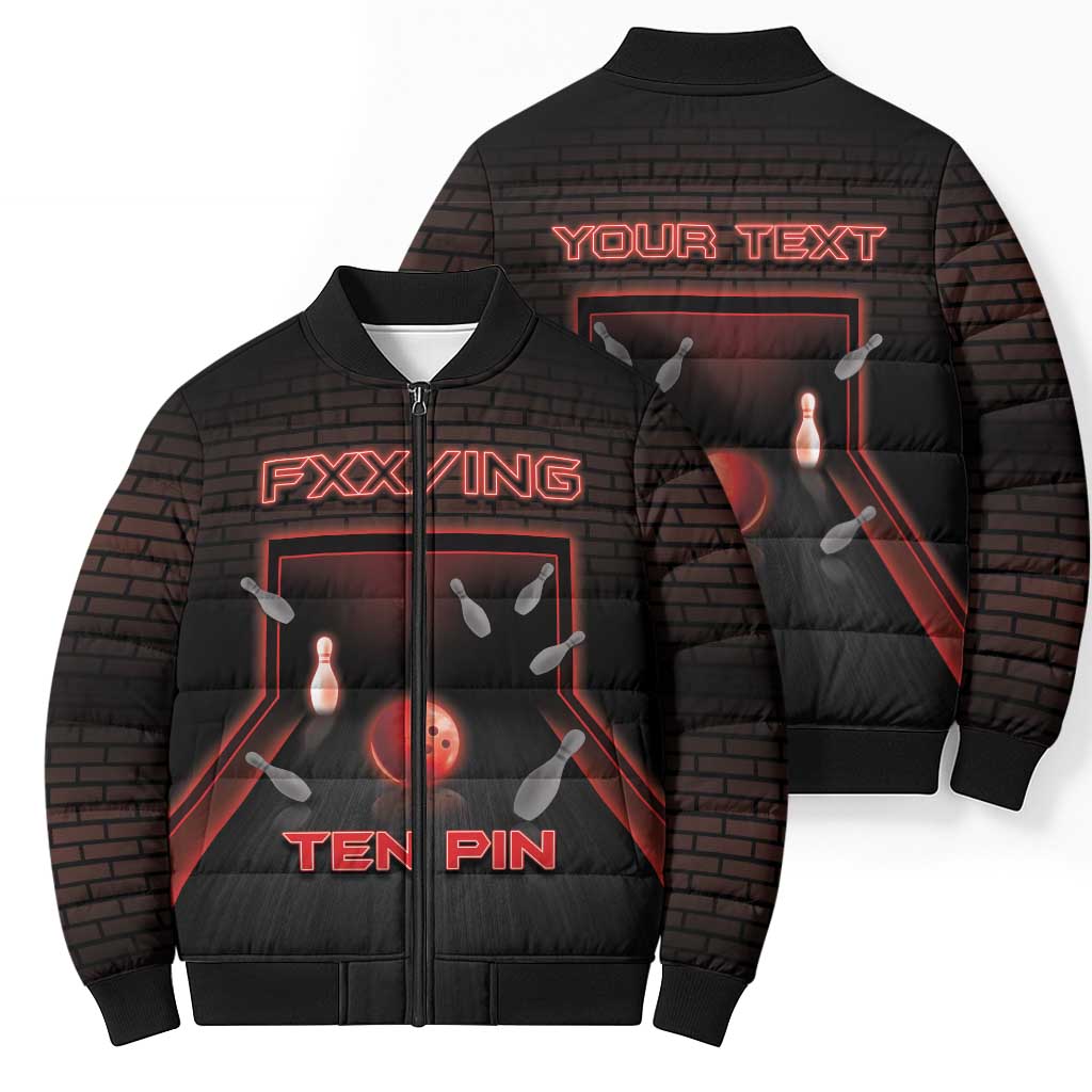 Personalized Bowling Bomber Puffer Jacket Ten Pin Neon Style - Wonder Print Shop