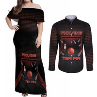 Personalized Bowling Couples Matching Off Shoulder Maxi Dress and Long Sleeve Button Shirt Ten Pin Neon Style - Wonder Print Shop