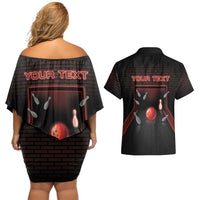 Personalized Bowling Couples Matching Off Shoulder Short Dress and Hawaiian Shirt Ten Pin Neon Style - Wonder Print Shop