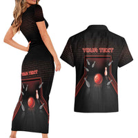 Personalized Bowling Couples Matching Short Sleeve Bodycon Dress and Hawaiian Shirt Ten Pin Neon Style - Wonder Print Shop