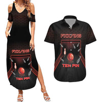 Personalized Bowling Couples Matching Summer Maxi Dress and Hawaiian Shirt Ten Pin Neon Style - Wonder Print Shop