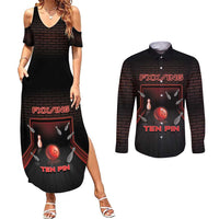 Personalized Bowling Couples Matching Summer Maxi Dress and Long Sleeve Button Shirt Ten Pin Neon Style - Wonder Print Shop