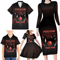 Personalized Bowling Family Matching Long Sleeve Bodycon Dress and Hawaiian Shirt Ten Pin Neon Style - Wonder Print Shop