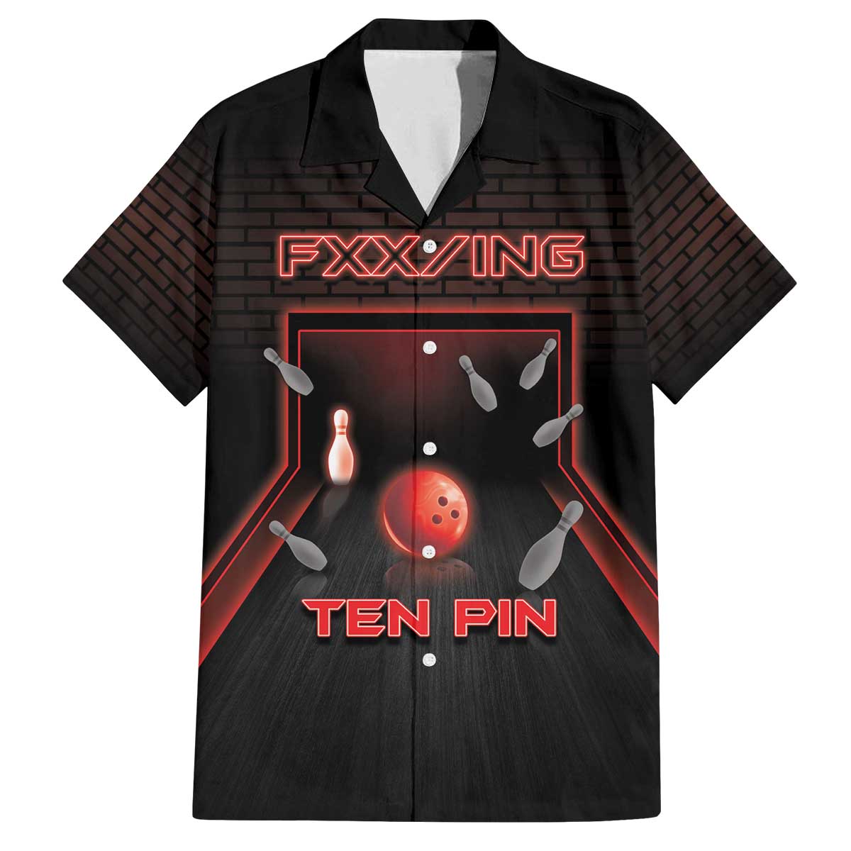 Personalized Bowling Family Matching Off The Shoulder Long Sleeve Dress and Hawaiian Shirt Ten Pin Neon Style - Wonder Print Shop