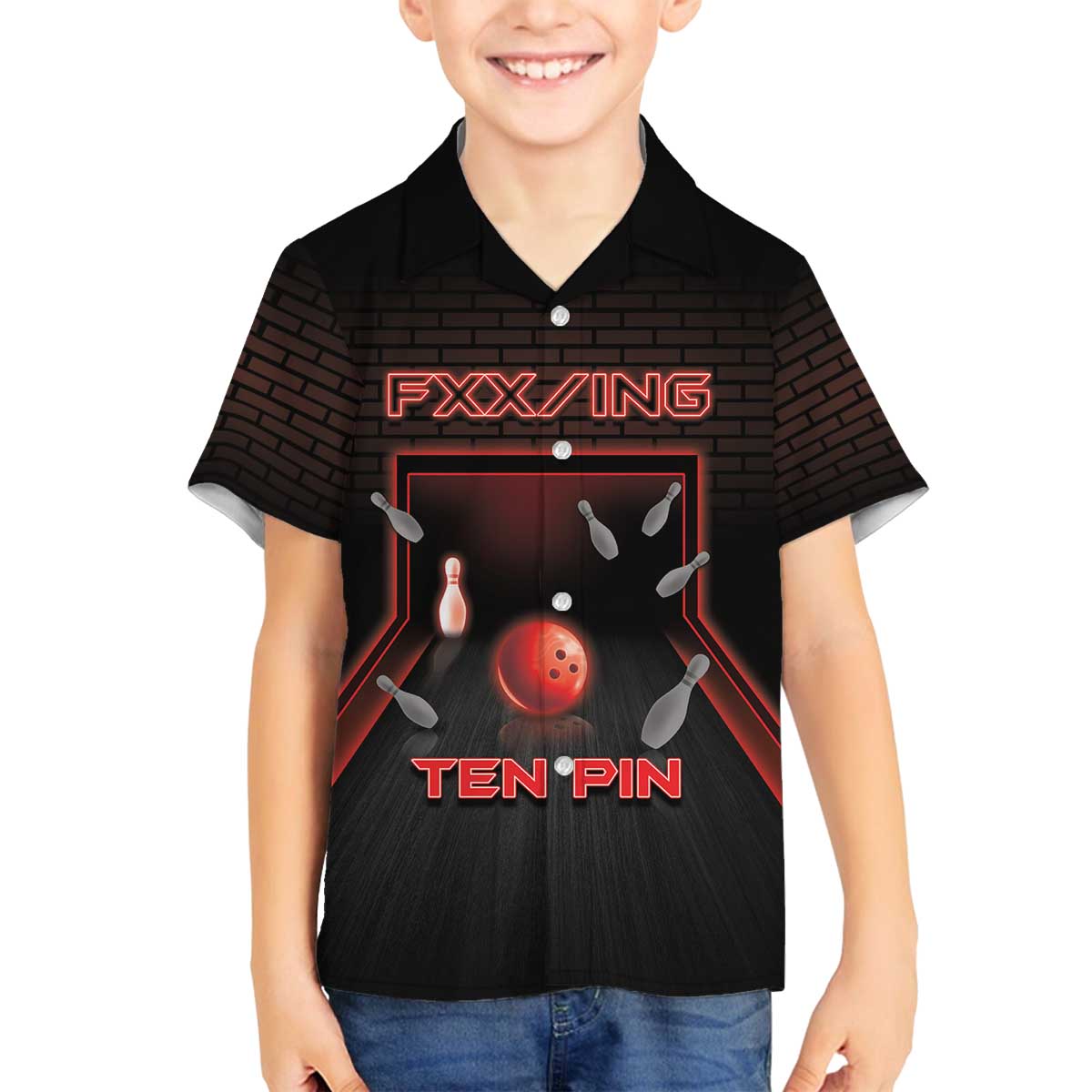 Personalized Bowling Family Matching Off The Shoulder Long Sleeve Dress and Hawaiian Shirt Ten Pin Neon Style - Wonder Print Shop