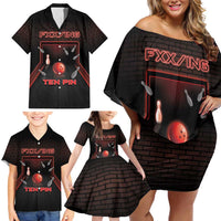 Personalized Bowling Family Matching Off Shoulder Short Dress and Hawaiian Shirt Ten Pin Neon Style - Wonder Print Shop