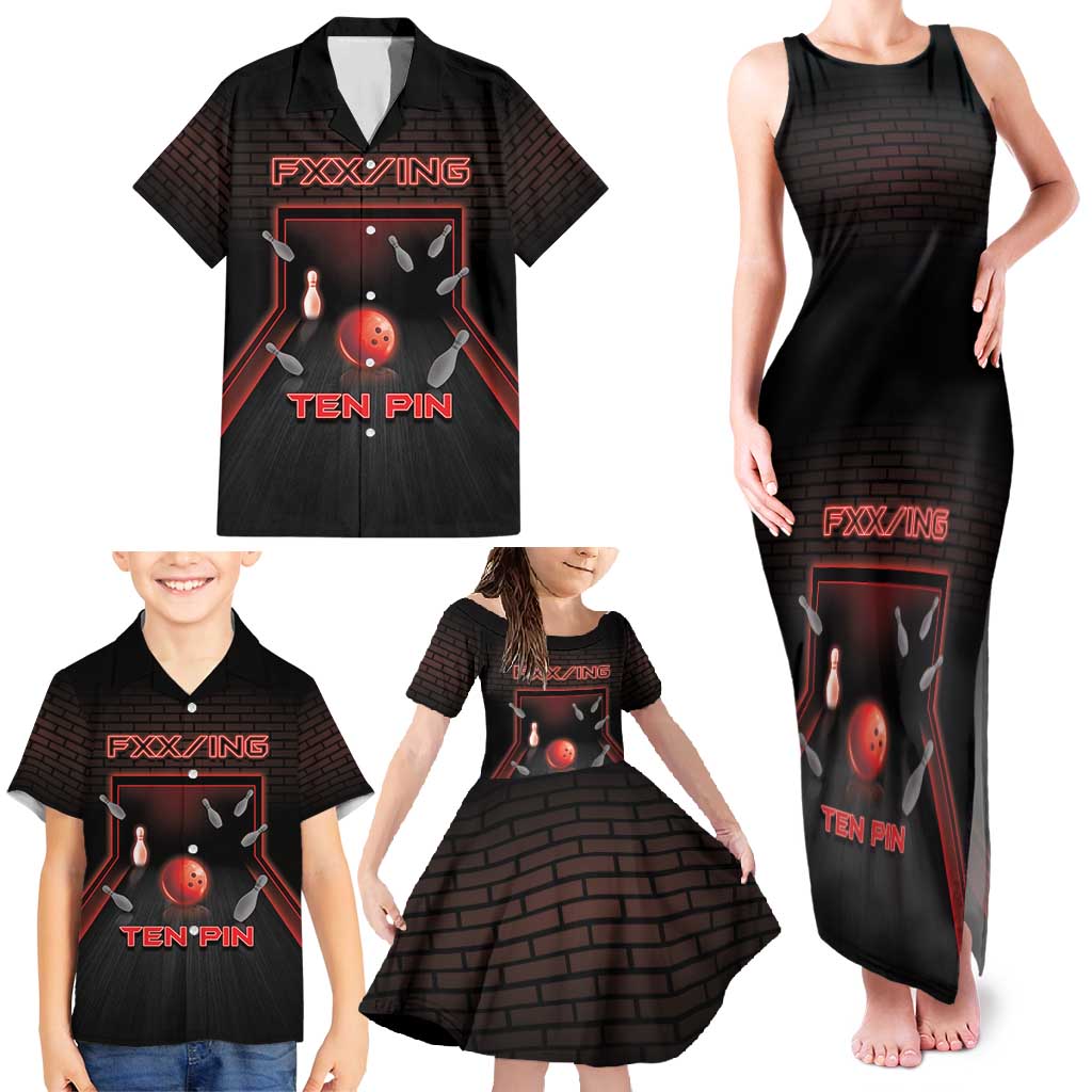 Personalized Bowling Family Matching Tank Maxi Dress and Hawaiian Shirt Ten Pin Neon Style - Wonder Print Shop