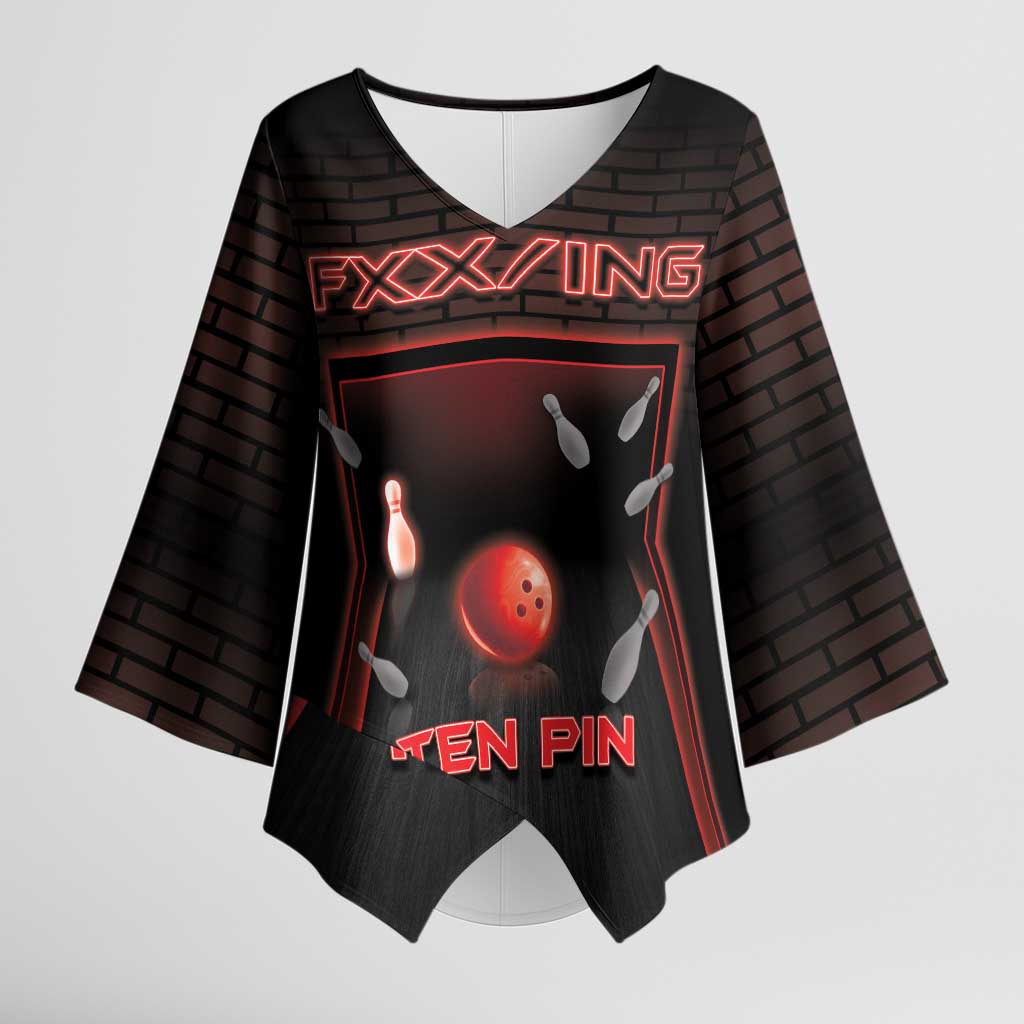 Personalized Bowling Kimono Sleeve Blouse Ten Pin Neon Style - Wonder Print Shop