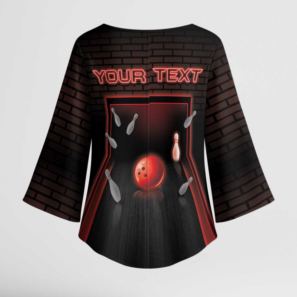 Personalized Bowling Kimono Sleeve Blouse Ten Pin Neon Style - Wonder Print Shop