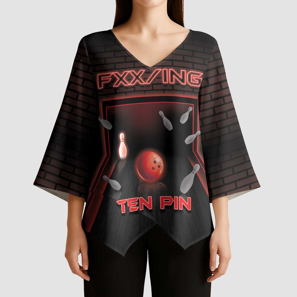 Personalized Bowling Kimono Sleeve Blouse Ten Pin Neon Style - Wonder Print Shop