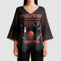 Personalized Bowling Kimono Sleeve Blouse Ten Pin Neon Style - Wonder Print Shop