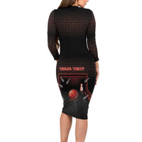 Personalized Bowling Long Sleeve Bodycon Dress Ten Pin Neon Style - Wonder Print Shop