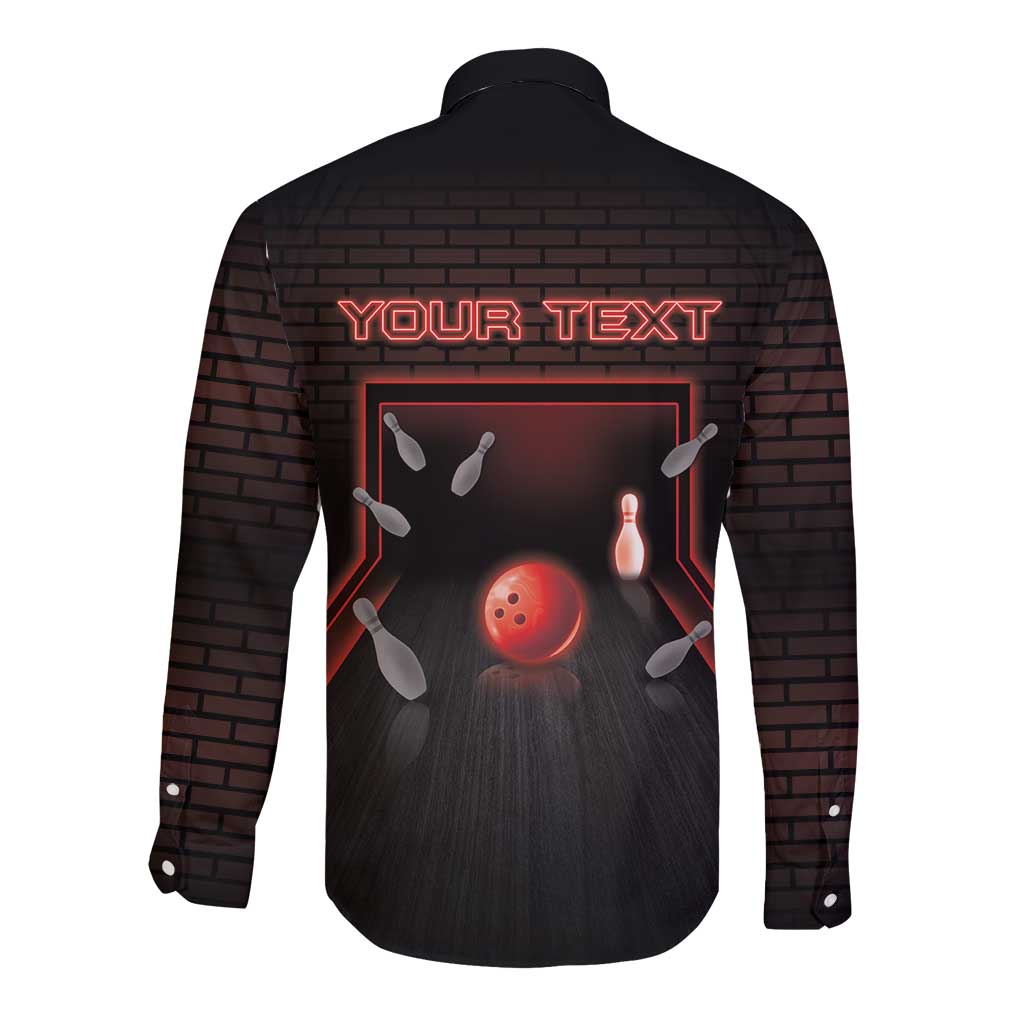 Personalized Bowling Long Sleeve Button Shirt Ten Pin Neon Style - Wonder Print Shop