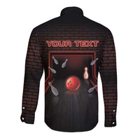 Personalized Bowling Long Sleeve Button Shirt Ten Pin Neon Style - Wonder Print Shop