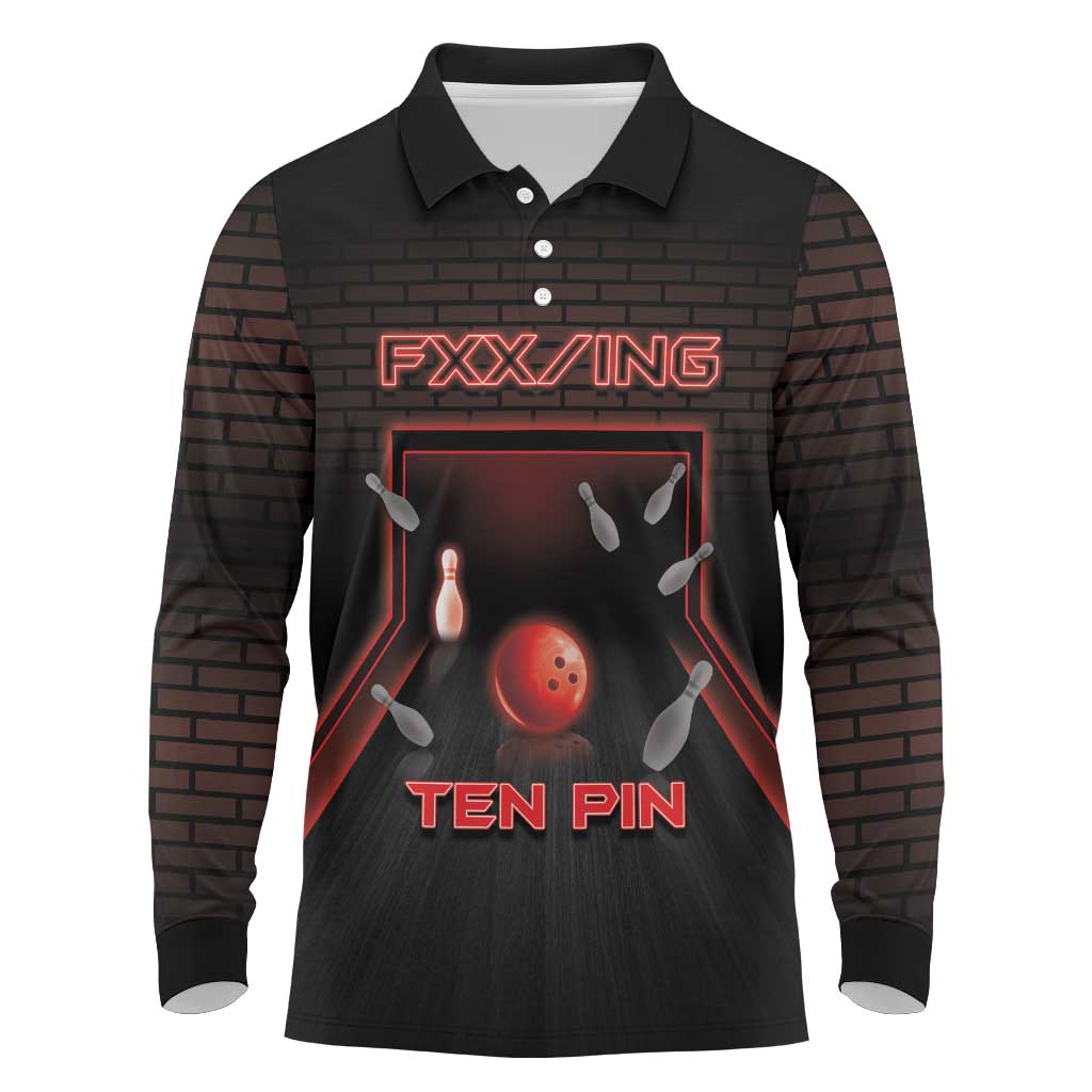 Personalized Bowling Long Sleeve Polo Shirt Ten Pin Neon Style - Wonder Print Shop