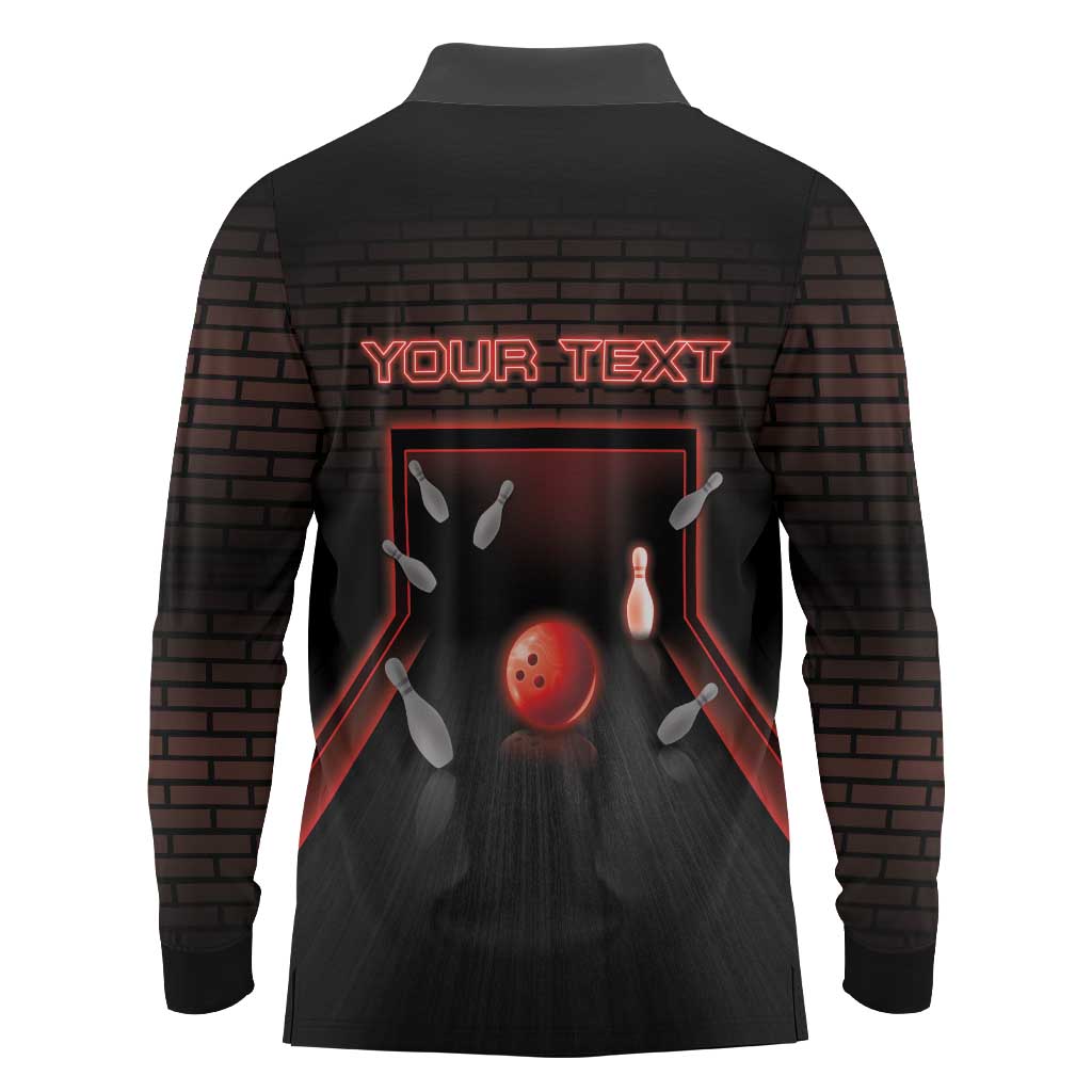Personalized Bowling Long Sleeve Polo Shirt Ten Pin Neon Style - Wonder Print Shop