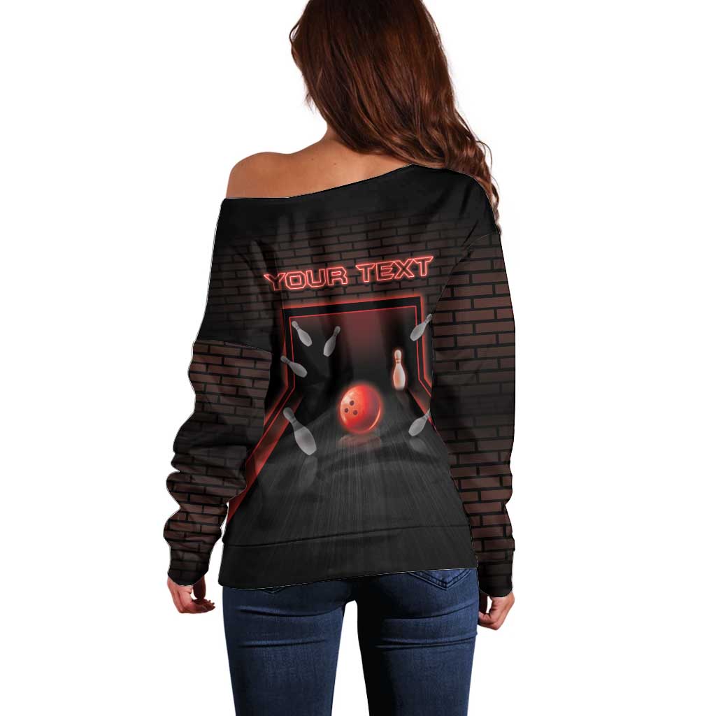 Personalized Bowling Off Shoulder Sweater Ten Pin Neon Style - Wonder Print Shop
