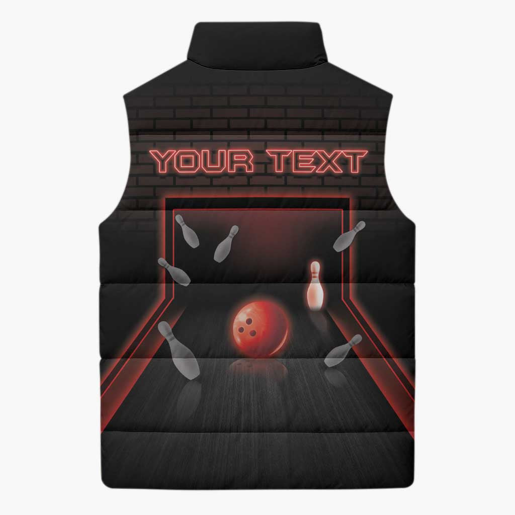 Personalized Bowling Sleeveless Puffer Jacket Ten Pin Neon Style - Wonder Print Shop